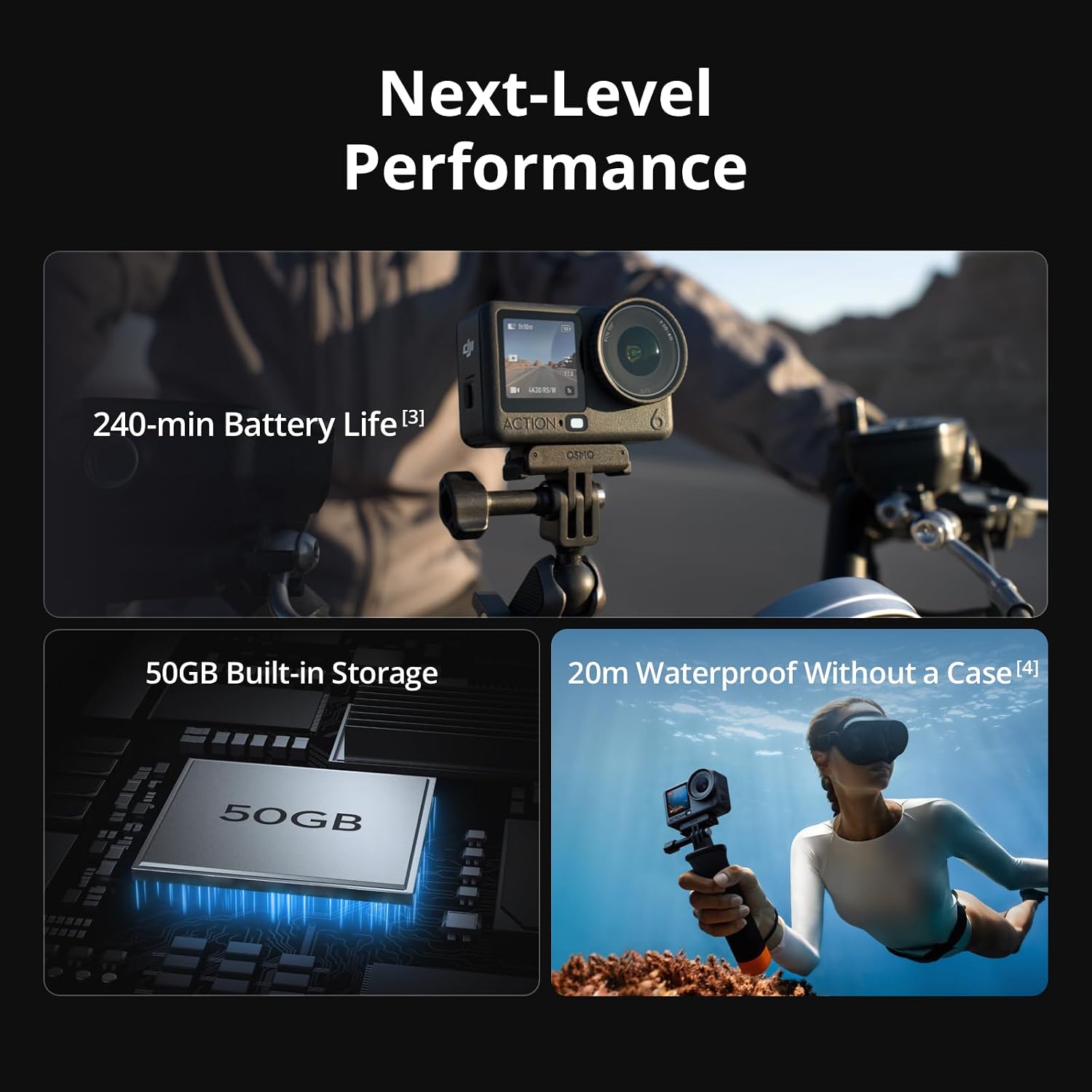 DJI Osmo Action 6 Adventure Combo, Action Camera With 1/1.1″ Square Sensor, Variable Aperture of f/2.0–f/4.0, Extended Battery Life With 3 Batteries, Action Camera 4K for Long Outdoor Filming