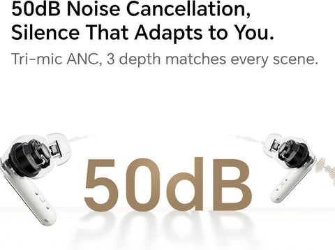 HONOR Earbuds 4 with AI Translation, 50dB Adaptive ANC, 46H Battery Life, Dual Drivers(11mm+6mm), 3-Mic AI Call Noise Reduction, IP54 Water Resistant, Pearl White