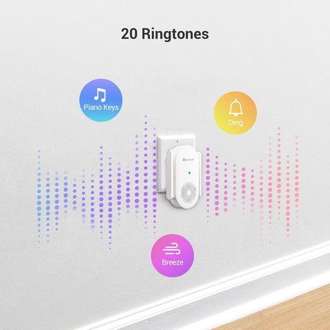 EZVIZ CH1 Smart Wi-Fi Chime Designed for Battery-Powered Video Doorbells (EP3x Pro & More), 0-72 dB Adjustable Volume, 20 Ringtones, Plug-In Installation, Real-Time Audible Alert, APP Control, White