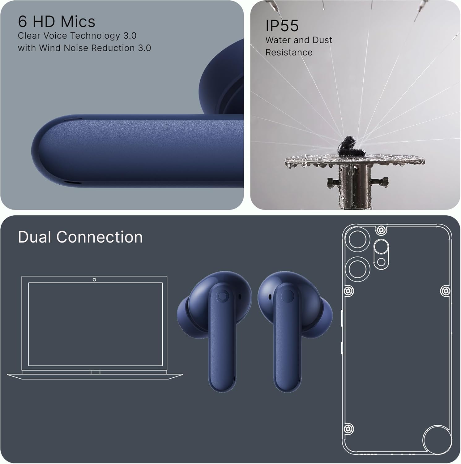 CMF Buds 2 Plus Wireless Earbuds Adaptive Noise Cancelling, Hi-Res Audio Bluetooth Headphones, 12mm Drivers for Deep Bass, 50dB ANC 61.5H Playtime, Sport Ear Buds with 6 Mics, Blue