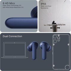 CMF Buds 2 Plus Wireless Earbuds Adaptive Noise Cancelling, Hi-Res Audio Bluetooth Headphones, 12mm Drivers for Deep Bass, 50dB ANC 61.5H Playtime, Sport Ear Buds with 6 Mics, Blue