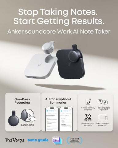 soundcore Work by Anker, Portable AI Voice Recorder,AI Note Taker, AI Transcription & Summarization, Cross - Meeting Summary, MFi Certified, Privacy Protection