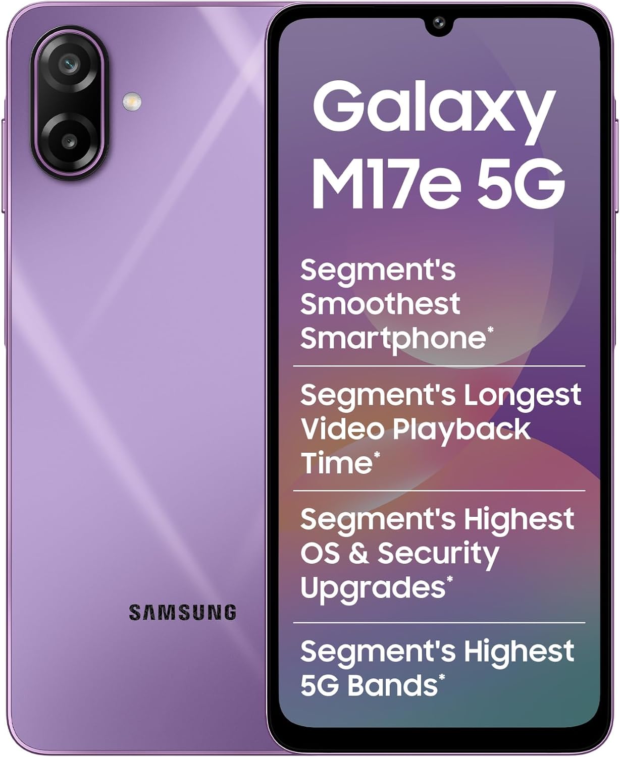 Samsung Galaxy M17e 5G Mobile (Vibe Violet 4GB RAM, 128GB Storage) | Smoothest 120 Hz Refresh Rate| Monster 6000 mAh Battery | IP54 | 6 Gen OS Upgrades | AI | Gemini Live | Without Charger
