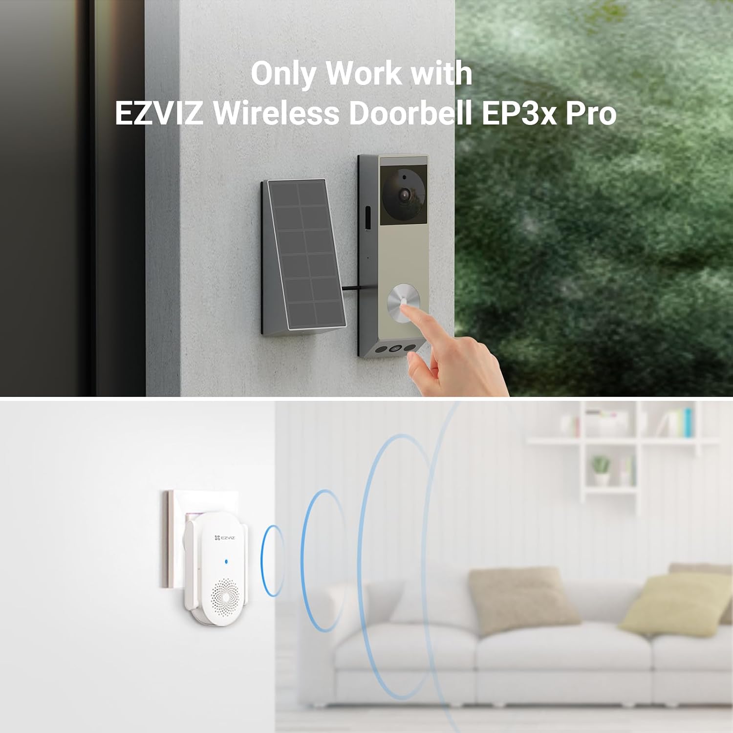 EZVIZ CH1 Smart Wi-Fi Chime Designed for Battery-Powered Video Doorbells (EP3x Pro & More), 0-72 dB Adjustable Volume, 20 Ringtones, Plug-In Installation, Real-Time Audible Alert, APP Control, White