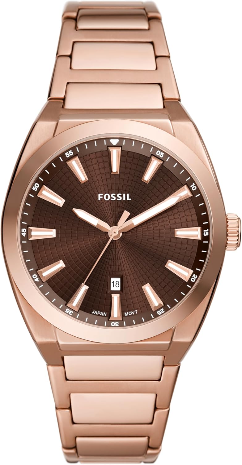 Fossil Men's Everett Quartz Stainless Steel Three-Hand Watch, Color: Rose Gold/Chocolate (Model: FS6028)