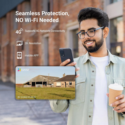 Ezviz by Hikvision | 4G SIM Based 3MP 2K Pan & Tilt Smart CCTV Camera | 360° Coverage | AI Human-Vehicle Detection | Color Night Vision | Auto Tracking | Upto 512GB SD Card Storage | H8C-4G, White