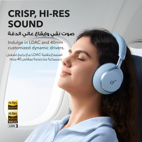 soundcore by Anker, Space One - Adaptive Active Noise Cancelling Headphones, Enhanced Human Voice Reduction, 40H ANC Playtime, LDAC Hi-Res Wireless Audio, Comfortable Fit, Bluetooth 5.3, App Control
