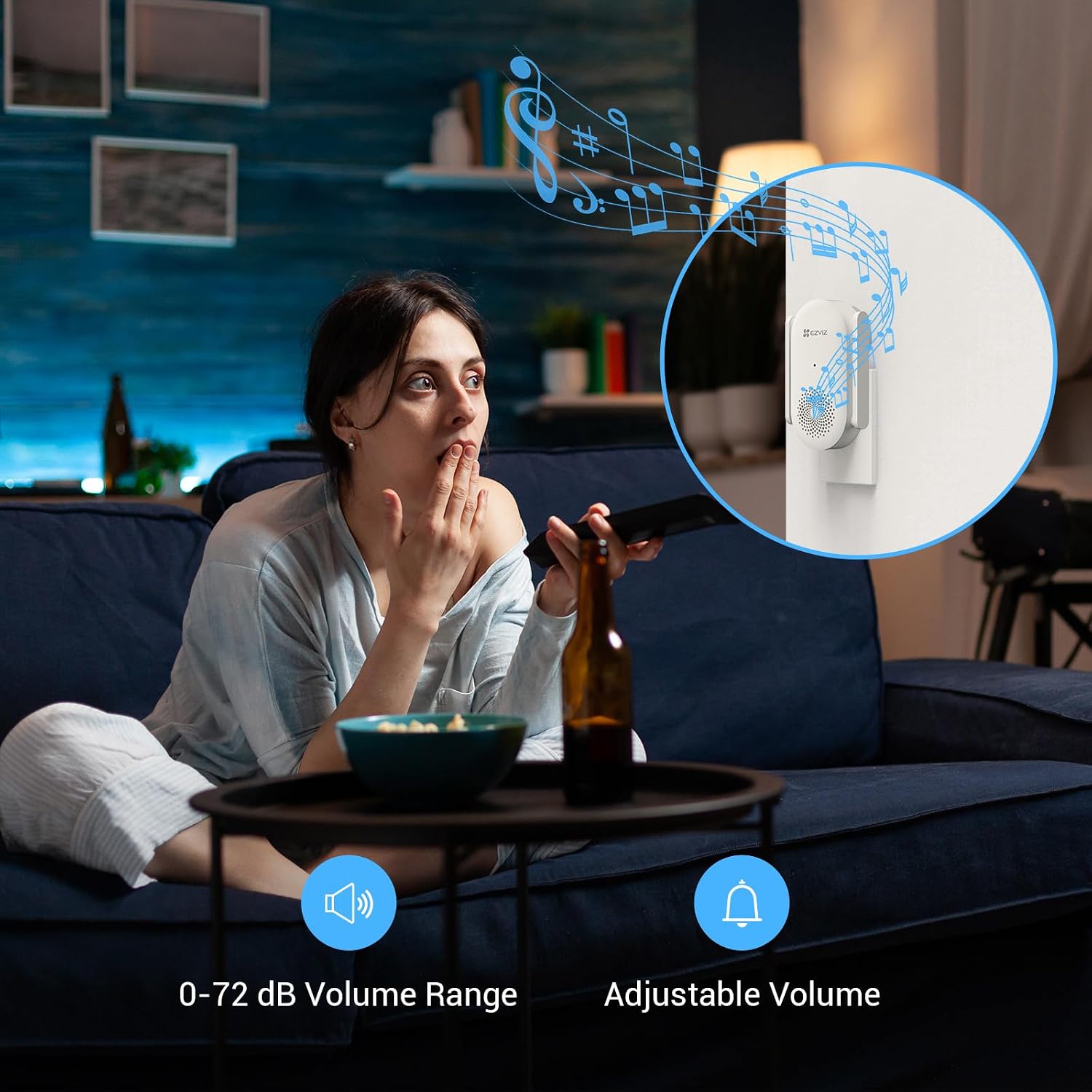 EZVIZ CH1 Smart Wi-Fi Chime Designed for Battery-Powered Video Doorbells (EP3x Pro & More), 0-72 dB Adjustable Volume, 20 Ringtones, Plug-In Installation, Real-Time Audible Alert, APP Control, White