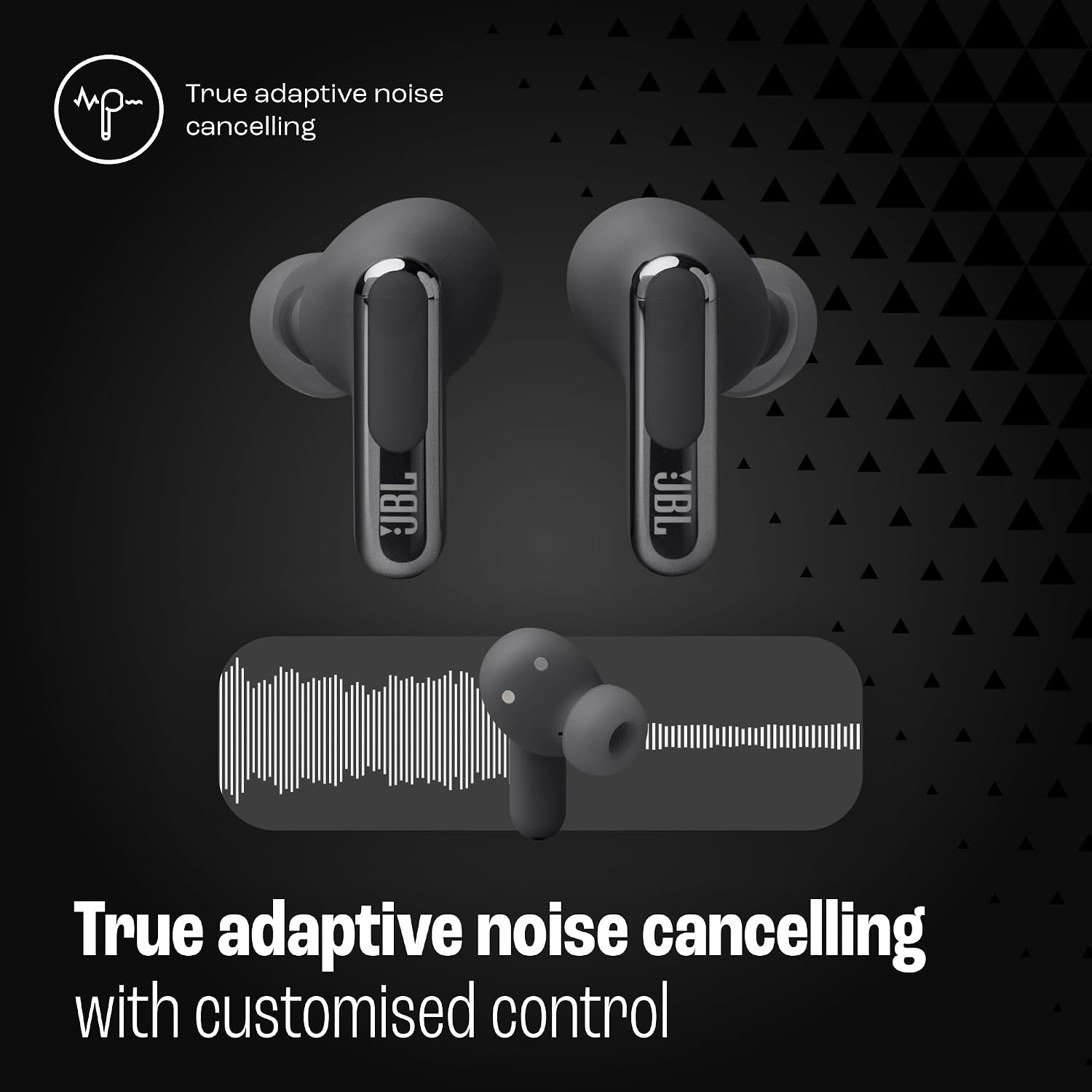 JBL Live Beam 3 True wireless noise-cancelling earbuds with stick-closed design and Smart Charging Case, JBLLIVEBEAM3BLK, Black