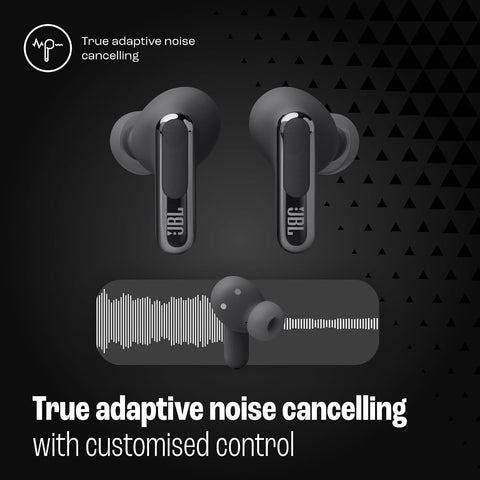 JBL Live Beam 3 True wireless noise-cancelling earbuds with stick-closed design and Smart Charging Case, JBLLIVEBEAM3BLK, Black