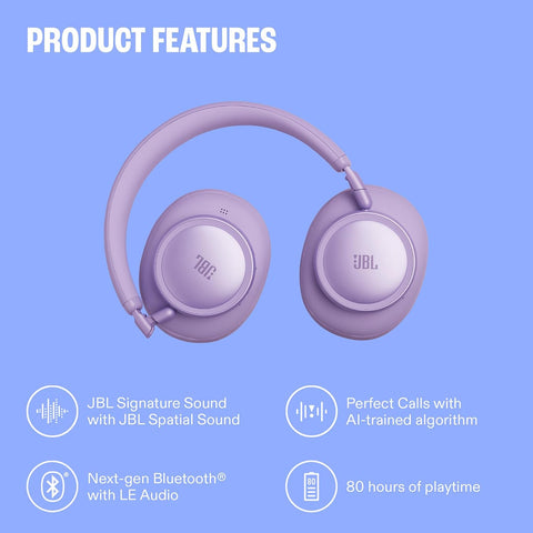 JBL Live 780NC Wireless Over-Ear Headphones with Adaptive Noise Cancelling, Spatial Sound, Voice Control and JBL Pure Bass, Black
