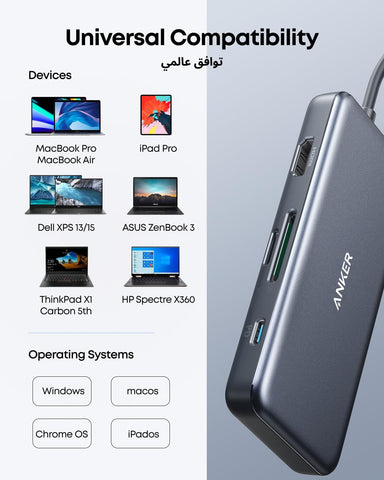 Anker 341 USB-C Hub (7-in-1) with 4K HDMI, 100W Power Delivery, USB-C and 2 USB-A 5 Gbps Data Ports, microSD and SD Card Reader, for MacBook Air, MacBook Pro, XPS, and More