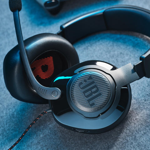 JBL Quantum 300 Hybrid Wired Over-Ear Gaming Headphones with Voice-Focus Flip-Up Mic, QuantumSURROUND Realistic Spatial Soundstage, Lightweight, Memory Foam Comfort, PC and Consoles Compatible - Black