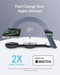 Anker MagSafe Compatible MagGo UFO 3-in-1 Charger, iPhone 17 Wireless Charging Station, 15W Qi2 Certified, Foldable Travel Charging Pad, for iPhone 17/16/15, AirPods, Apple Watch (Not a Power Bank)