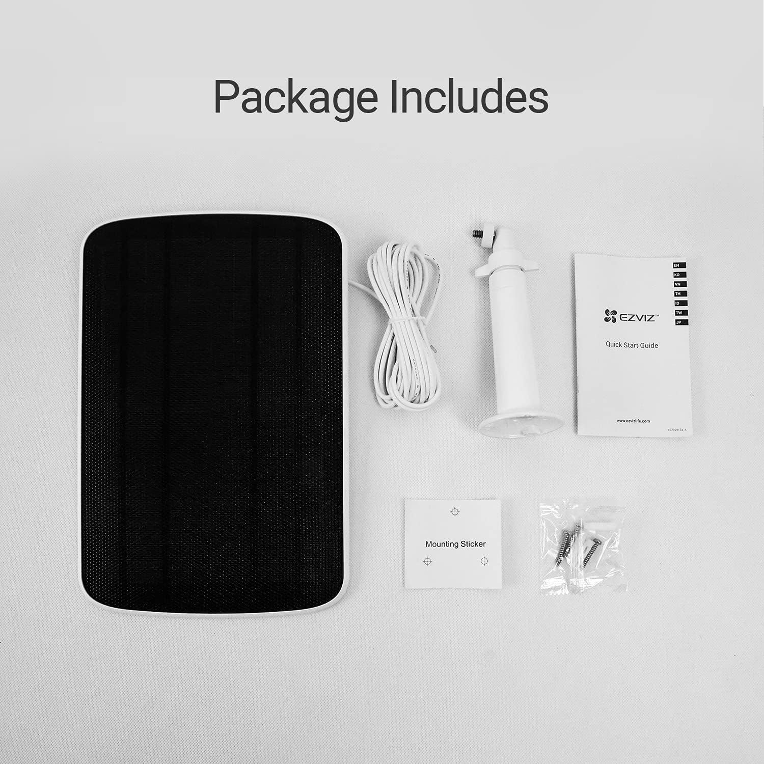 EZVIZ Solar Panel Power Supply for Wireless Outdoor Security Camera, Compatible with EZVIZ BC1C (eLife), BC1 Sets & C3A, IP65 Waterproof, 4 Meters Cable, Adjustable Mount, Continuous Power Supply