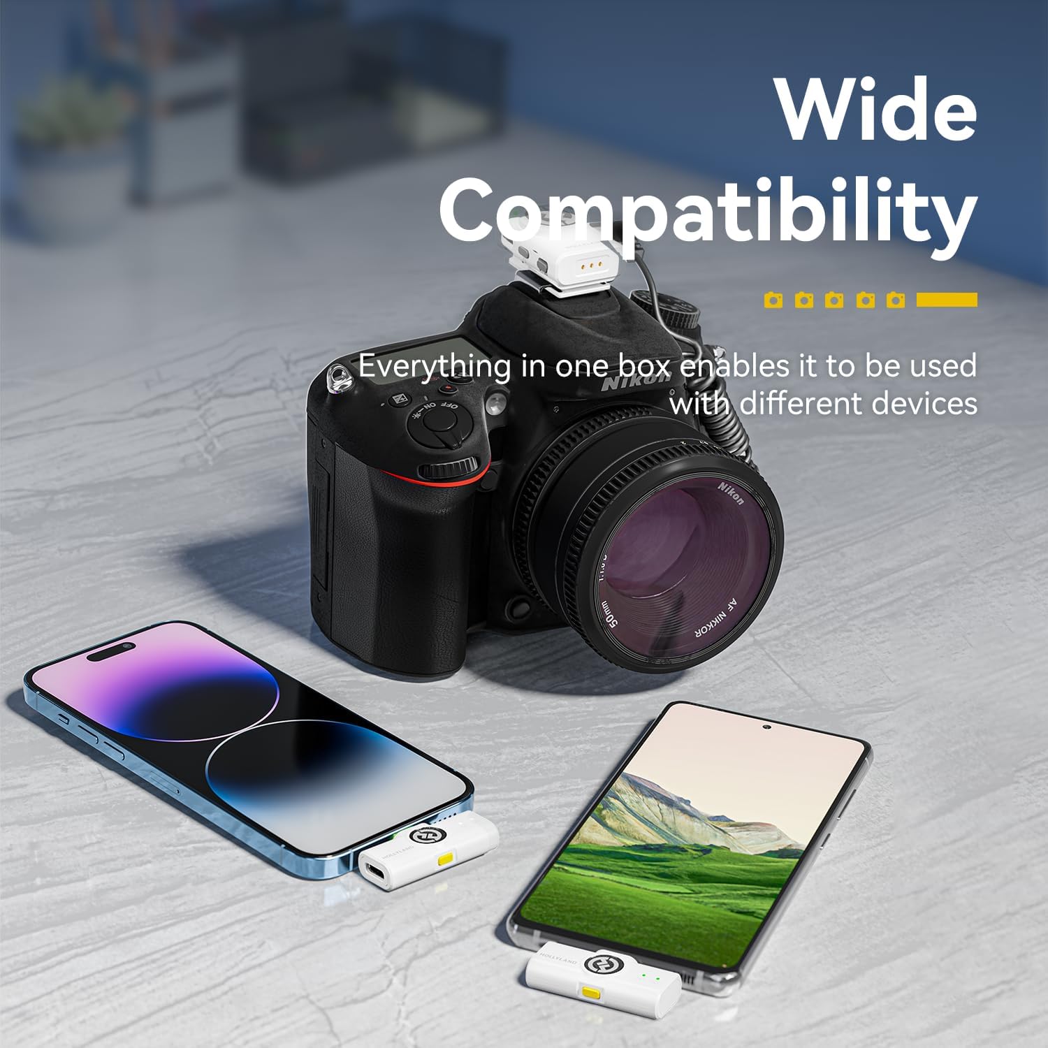 HollyView Hollyland LARK M2 Wireless Microphone for iPhone, Android and Camera, 48KHz 24Bit Hi-Fi Audio, 1000ft LOS Range, Noise Cancellation, 40H Duration for Vlogging, White Version
