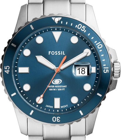 Fossil Men's Blue Quartz Stainless Steel Three-Hand Watch, Color: Silver/Pacific Blue Taper (Model: FS6050)