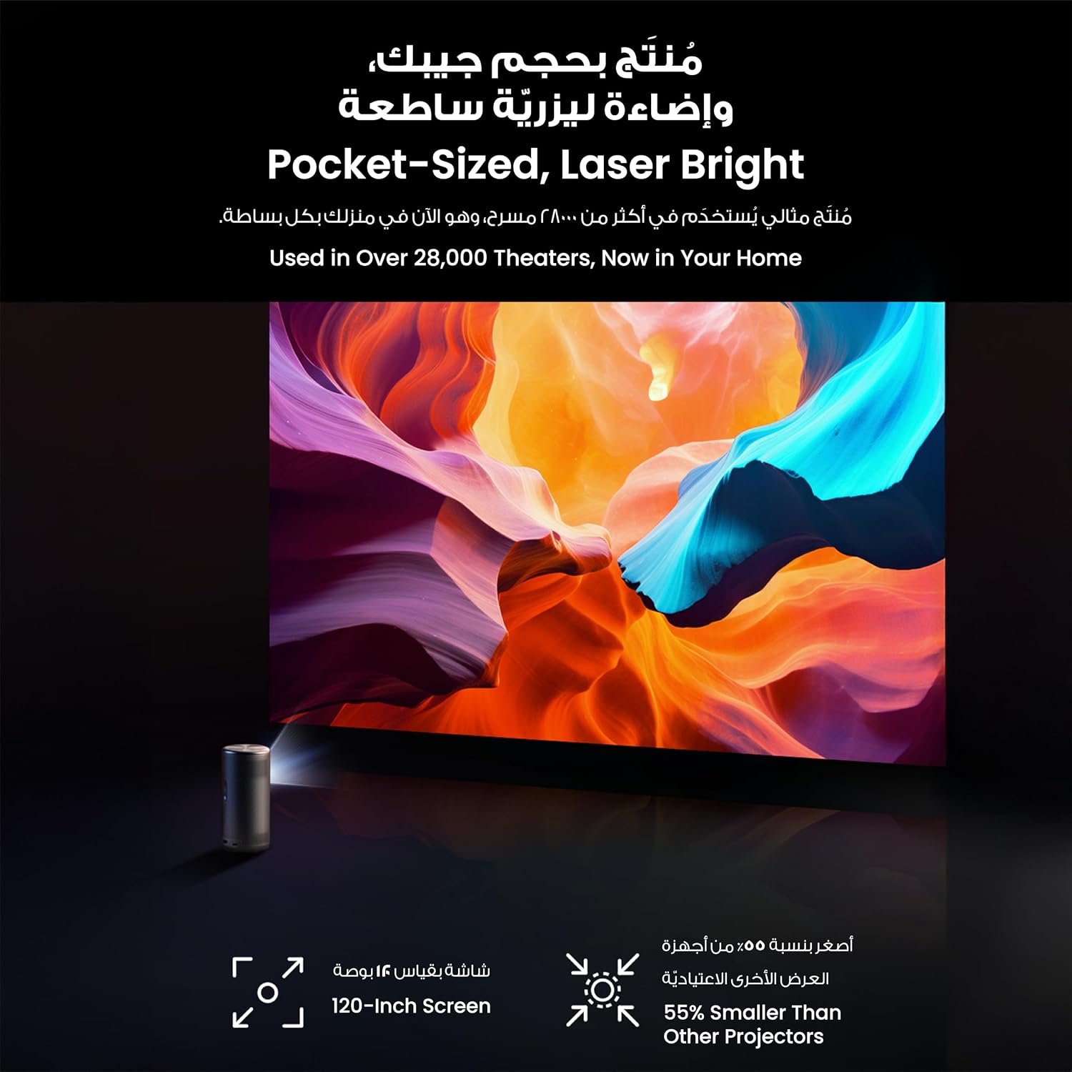 NEBULA Capsule 3 Laser Projector, Upgraded with Google TV and Official Netflix, Mini Smart TV Projector with Wi-Fi, Outdoor Portable Projectors, Dolby Digital, 120-Inch Screen, 2.5H Built-In Battery