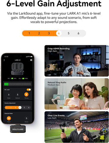 Hollyland LARK A1 DUO Type-C Version Wireless Microphone for iPhone 15/16 & Android, Pure Sound, 3-Level Intelligent Noise Cancellation, Magnetic Mini Microphone for Vlogging, YouTube, Podcast, TikTok