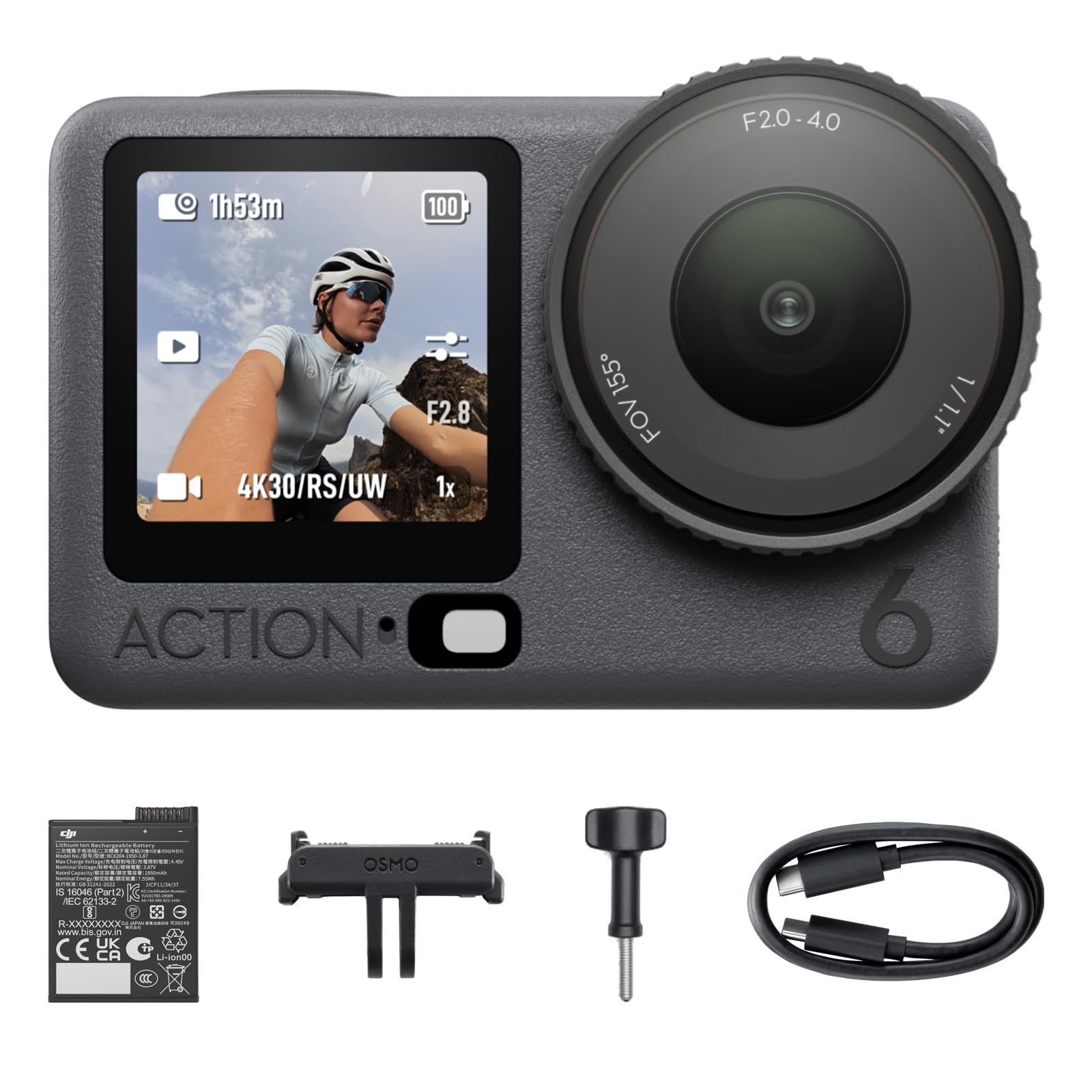 DJI Osmo Action 6 Adventure Combo, Action Camera With 1/1.1″ Square Sensor, Variable Aperture of f/2.0–f/4.0, Extended Battery Life With 3 Batteries, Action Camera 4K for Long Outdoor Filming
