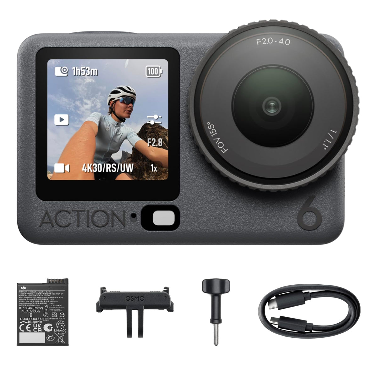 DJI Osmo Action 6 Adventure Combo, Action Camera With 1/1.1″ Square Sensor, Variable Aperture of f/2.0–f/4.0, Extended Battery Life With 3 Batteries, Action Camera 4K for Long Outdoor Filming