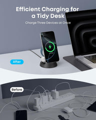 Anker MagGo Magnetic Wireless Charger (Dock Stand), 3-in-1 Qi2 Certified 15W MagSafe Compatible Wireless Charger, For iPhone 17/16 Series, Apple Watch, AirPods Pro, and More (Adapter Included