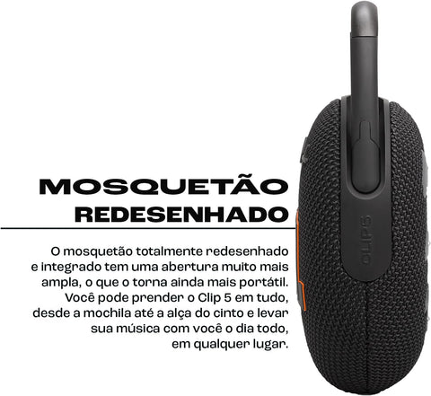 JBL Clip 5 Waterproof Bluetooth Speaker – Ultra-Portable, 12H Playtime, AURACAST (Multi-Speaker Connectivity), JBLCLIP5BLK, Black