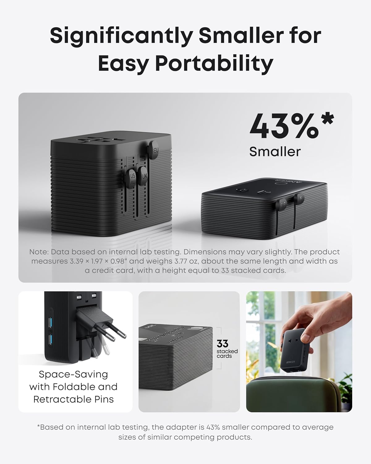 Anker Nano European Travel Plug Adapter, 5-Port Fordable (1-Pack, Black) | with 1AC 2USB-A 2USB-C Ports, Temperature Control, Essentials for Over 200 Countries, Ideal for Travel