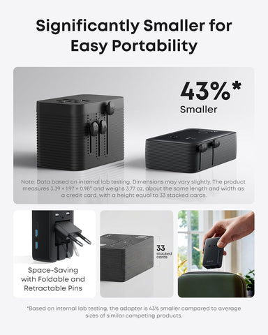 Anker Nano European Travel Plug Adapter, 5-Port Fordable (1-Pack, Black) | with 1AC 2USB-A 2USB-C Ports, Temperature Control, Essentials for Over 200 Countries, Ideal for Travel