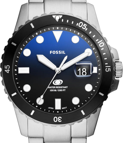 Fossil Men's Blue Quartz Stainless Steel Three-Hand Watch, Color: Silver/Blue/Black Taper (Model: FS6038)