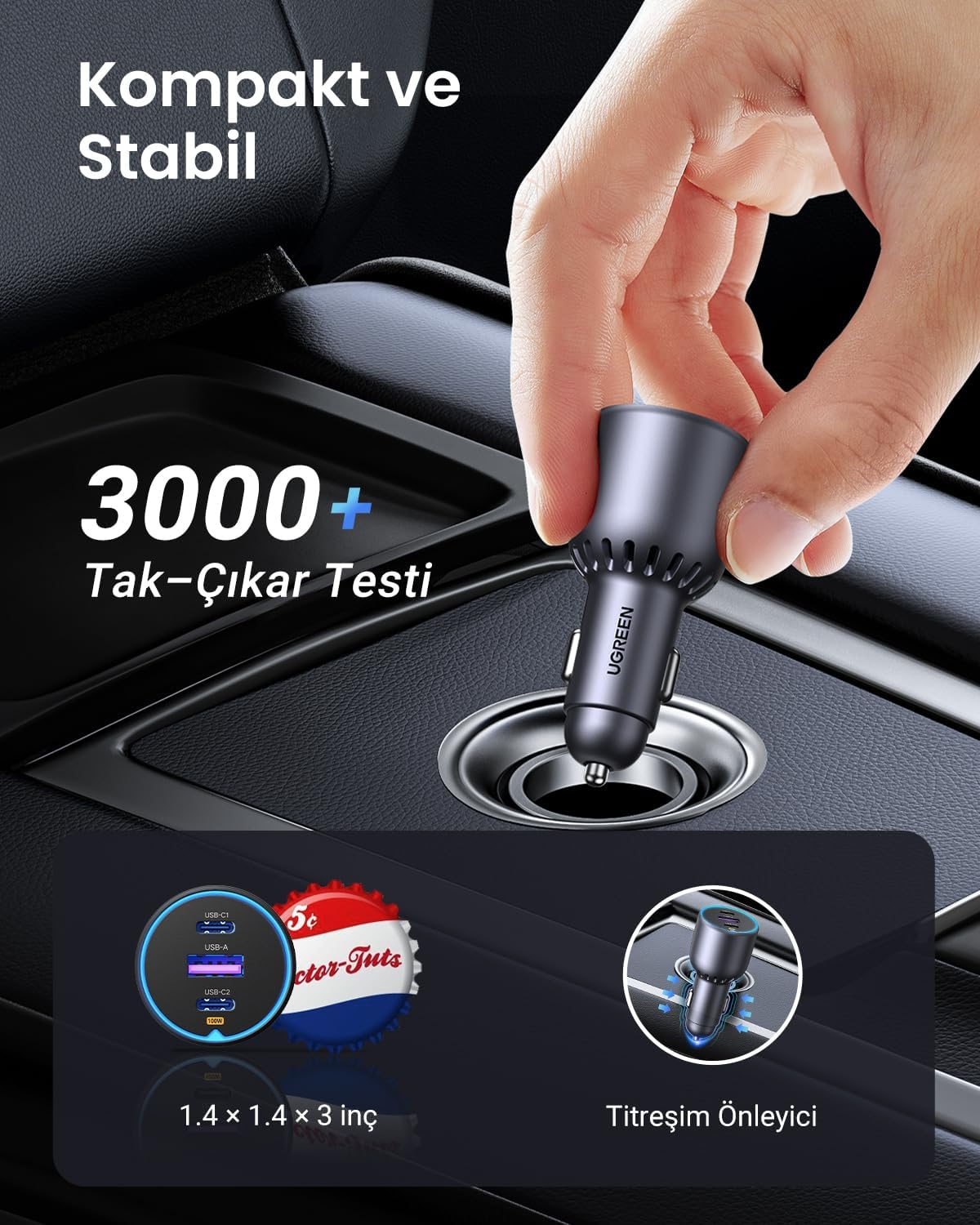 UGREEN Auto-snellader met 3 poorten 130W EC705