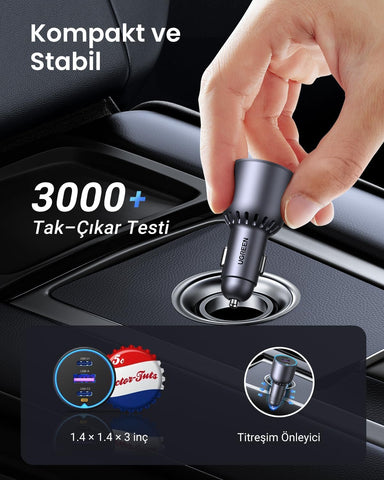 UGREEN Auto-snellader met 3 poorten 130W EC705