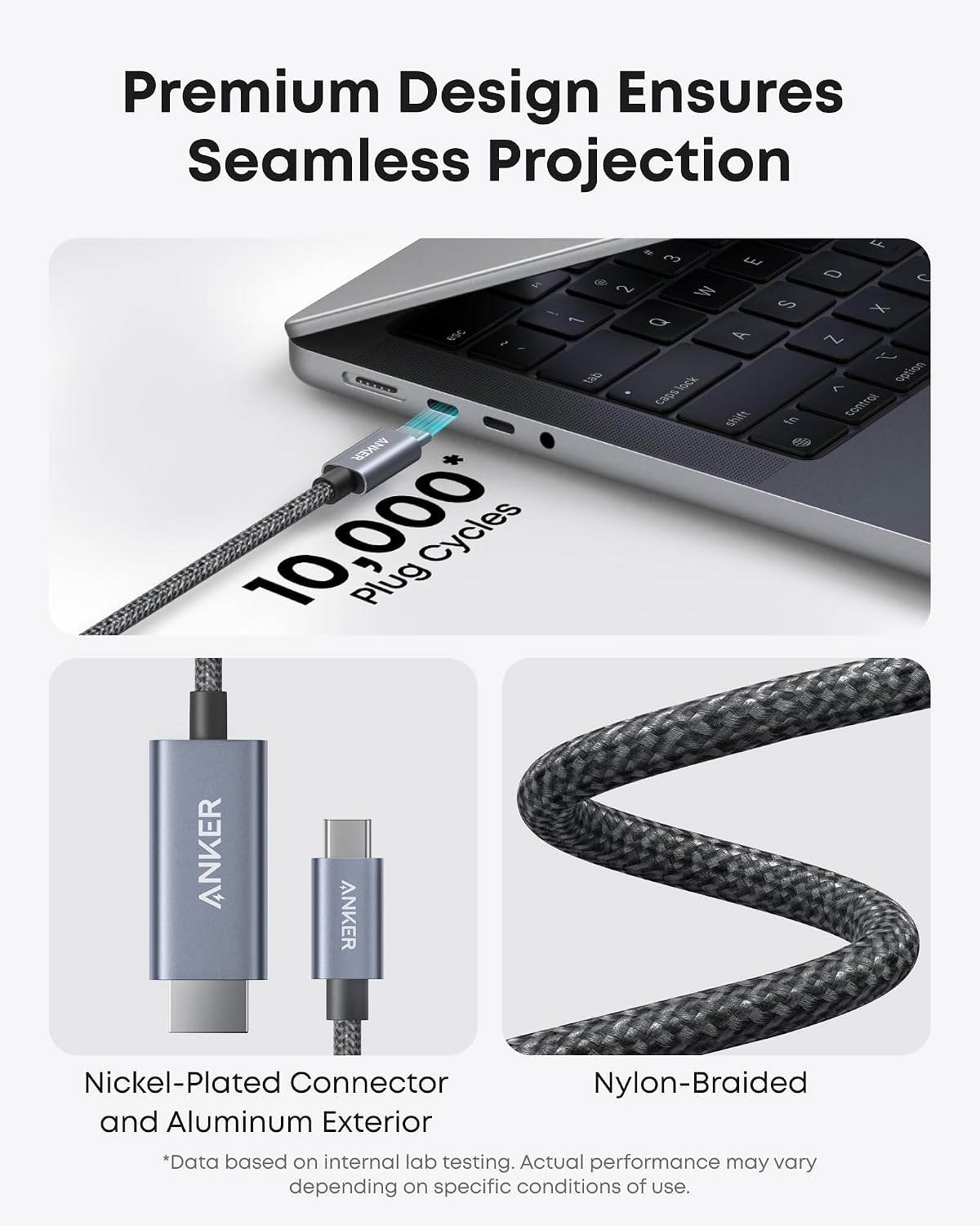 Anker HDMI Cable, 4K@60Hz Ultra-Fast Nylon-Braided USB C to HDMI Cord with Advanced Shielding, Thunderbolt 5/4/3, For MacBook, iPad, iPhone,HD TV, and More (3 FT)