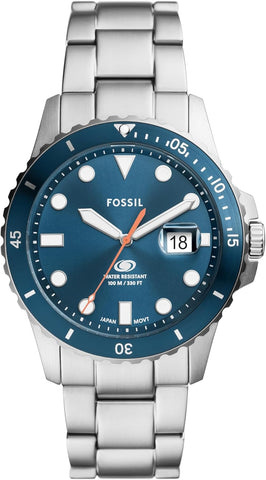 Fossil Men's Blue Quartz Stainless Steel Three-Hand Watch, Color: Silver/Pacific Blue Taper (Model: FS6050)