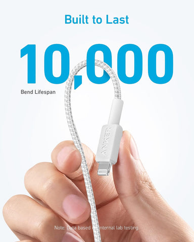 ANKER MFi Certified Type C to Lightning Cable 100W, Braided 3ft White, Super Fast iPhone Charging Cable (50% Charge in 30 mins), Data Sync Compatibility & Power Delivery (PD)