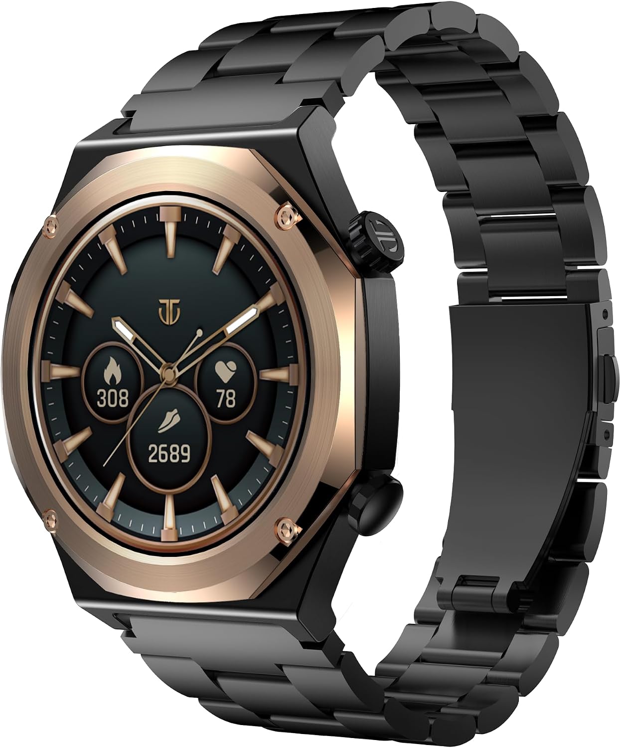 TITAN Maestro Smart Watch, 1.43" AMOLED Display, Titanium Case with Metal Band, GPS Navigation, Bluetooth Calling, IP67 Water Resistant (Black Rose Gold)
