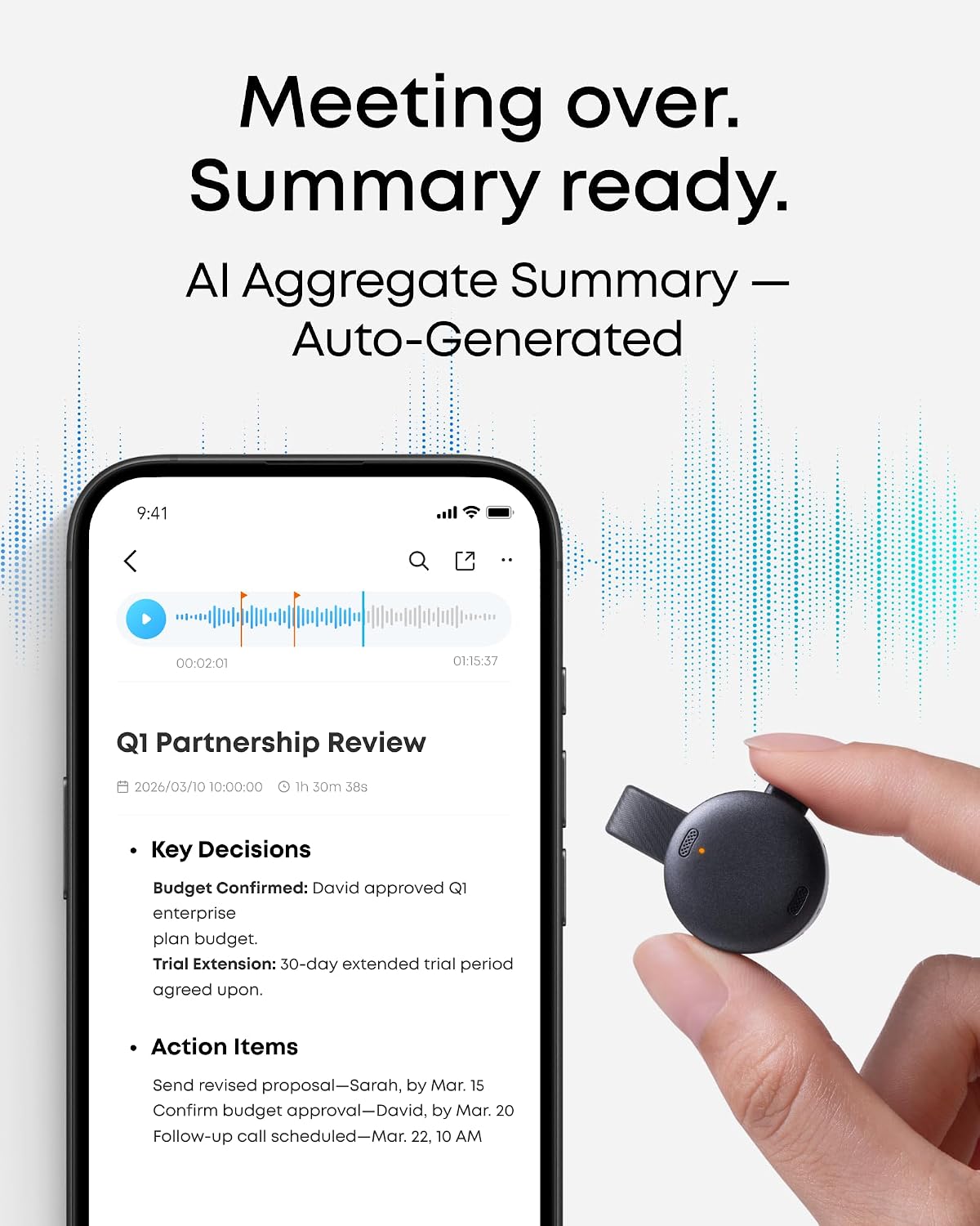 soundcore Work by Anker, Portable AI Voice Recorder,AI Note Taker, AI Transcription & Summarization, Cross - Meeting Summary, MFi Certified, Privacy Protection