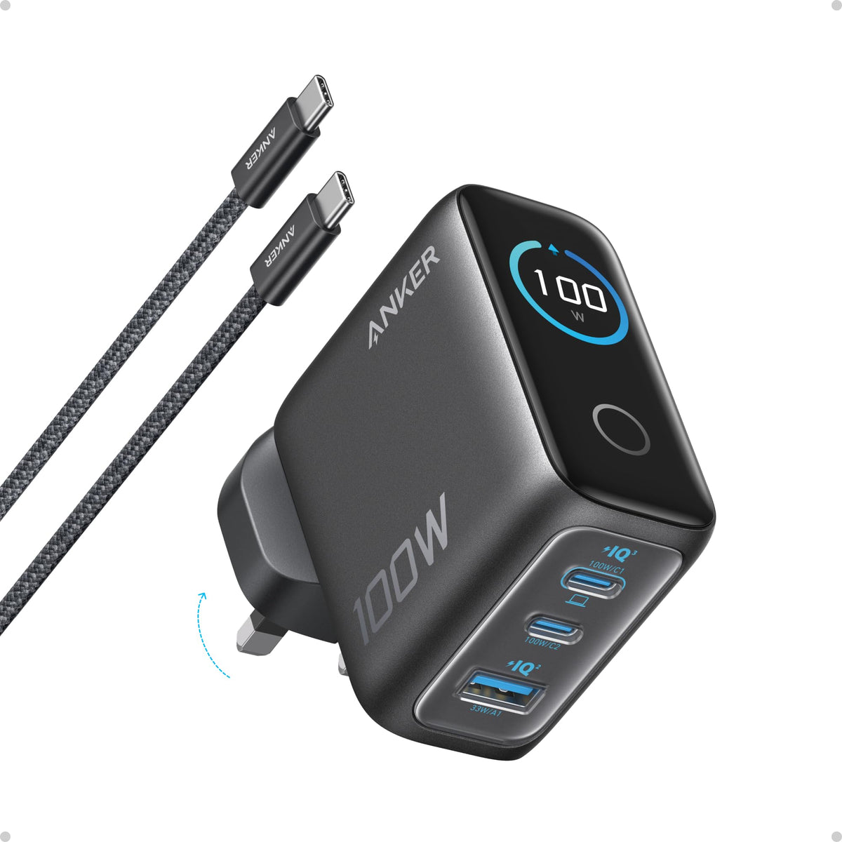 Anker Prime USB C Charger, 160W 3-Port Compact USB C GaN Charger, Smart Display and Touch Control, 140W Any-Single-Port Charging for MacBook, iPad, iPhone 17/16 Series, and More (Cable Not Included)