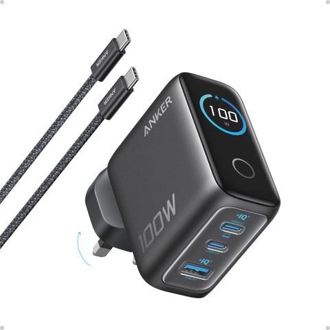 Anker Prime USB C Charger, 160W 3-Port Compact USB C GaN Charger, Smart Display and Touch Control, 140W Any-Single-Port Charging for MacBook, iPad, iPhone 17/16 Series, and More (Cable Not Included)