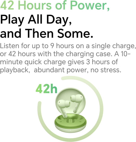 HONOR Earbuds A Pro Wireless Earbuds with 49dB Active Noise Cancellation, 12.4mm Large Driver, Up to 42H Battery, Bluetooth 5.3, AI Call Noise Reduction, IP54 Water Resistant, Green