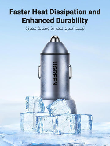 UGREEN Car Charger Fast Charging 60W 2×USB C Port for iPhone，Samsung | Works seamlessly with iPhone,Samsung,MacBook,and all USB-C/A devices,Charge 2 devices simultaneously,for daily commute
