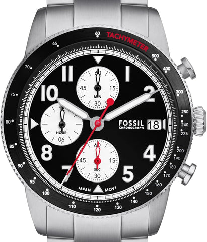 Fossil Men's Sport Tourer Quartz Stainless Steel Chronograph Watch, Color: Silver/Black (Model: FS6045)