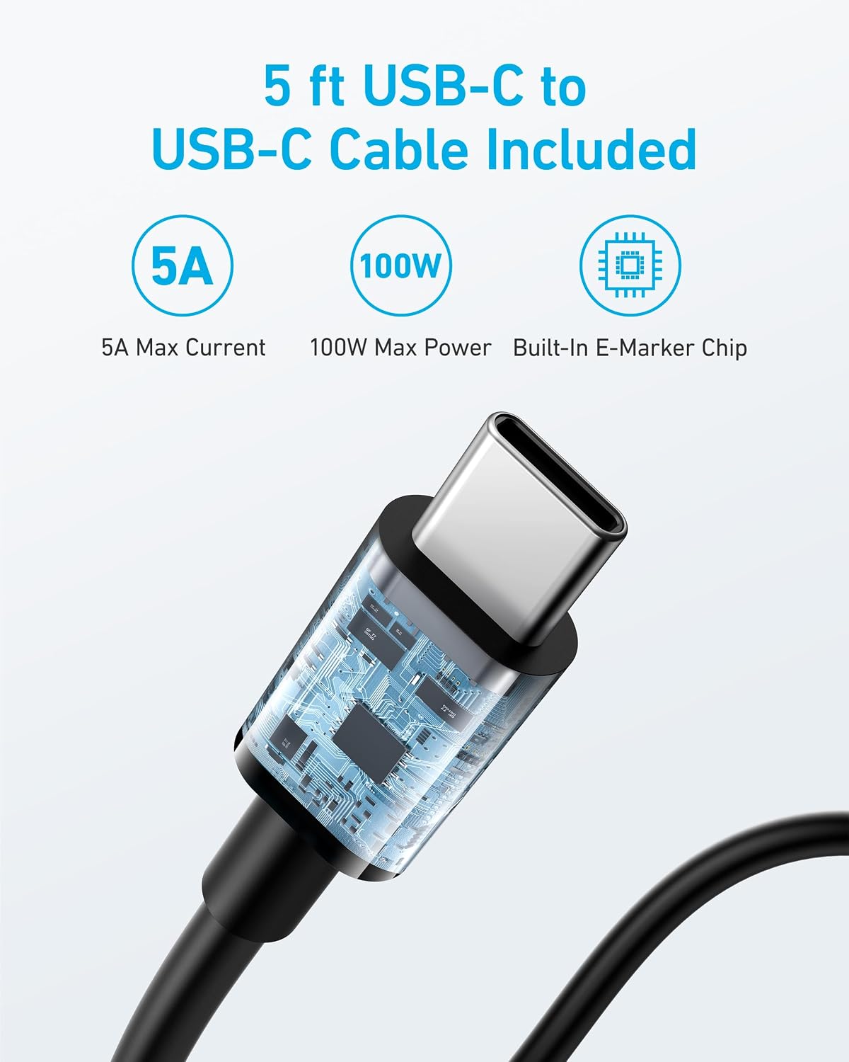 Anker Mac Book Pro 100W USB C Charger, Compact and Foldable Fast Charger for MacBook Series,iPhone,Samsung S26/ S25/S24,iPad Pro,and All USB C Devices,5 ft C to C Cable Included