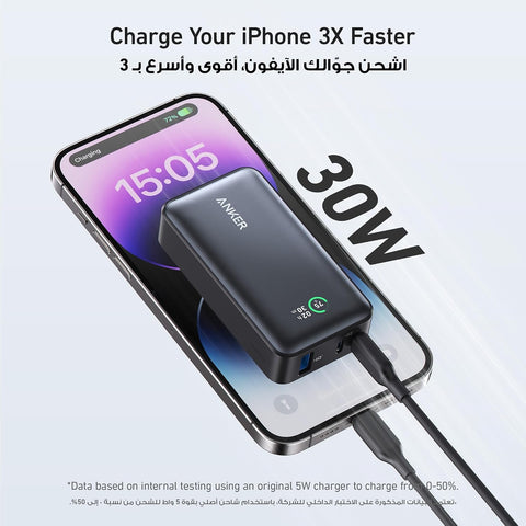 Anker Power Bank, 533 Power Bank (PowerCore 30W), Power IQ 3.0 Portable Charger with PD 30W Max Output, 10,000mAh Battery Pack for iPhone 16/15/14 Series, Dell, Microsoft Surface, iPad Pro, and More
