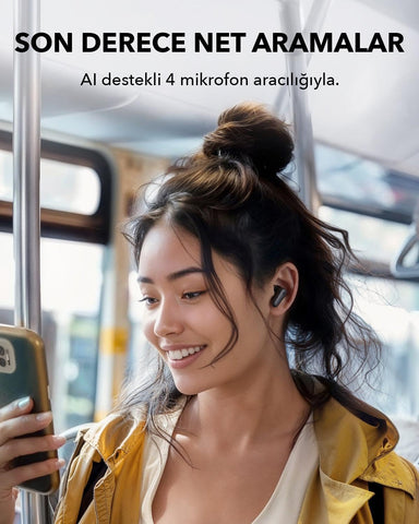 Soundcore by Anker R50i NC Wireless Bluetooth Earphones, Powerful and Smart Noise Cancelling, Powerful Bass, 45 Hours Playtime, 2-in-1 Case and Phone Stand, IP54, Bluetooth 5.4, Black