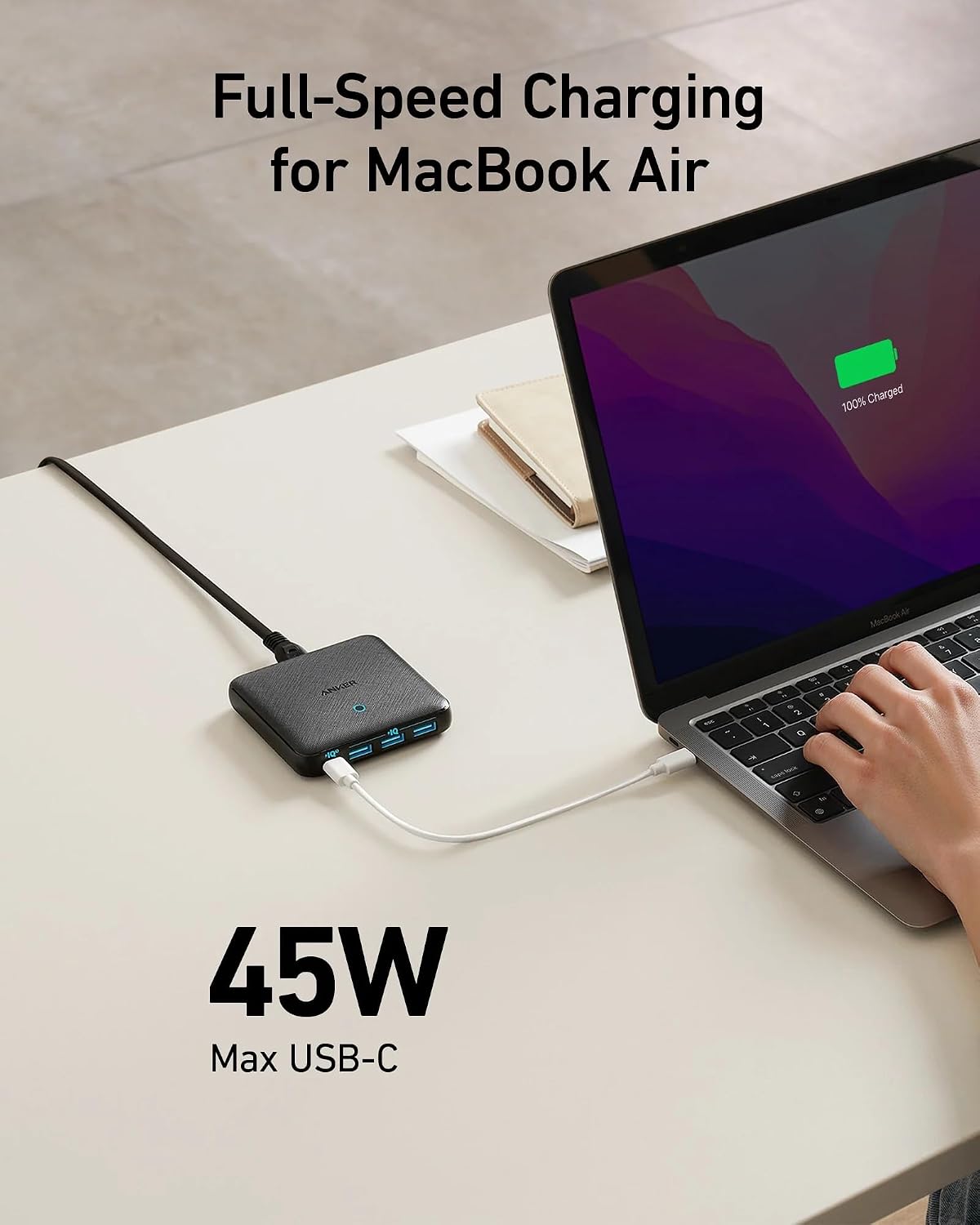 Anker USB C Charger, 65W 4 Port PIQ 3.0&GaN Fast Charger Adapter, PowerPort Atom III Slim Wall Charger with a 45W Power Delivery Port, for MacBook, USB C Laptops, iPad Pro, iPhone, Galaxy, and More