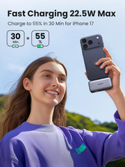 UGREEN Mini Power Bank, 5000mAh with Built-In 3.77mm Long USB C Connector | SCP 22.5W Fast Charging, pocket-sized, charging for iPhone 17/16, Galaxy S26, AirPods, Huawei, for travel/work/outdoor use