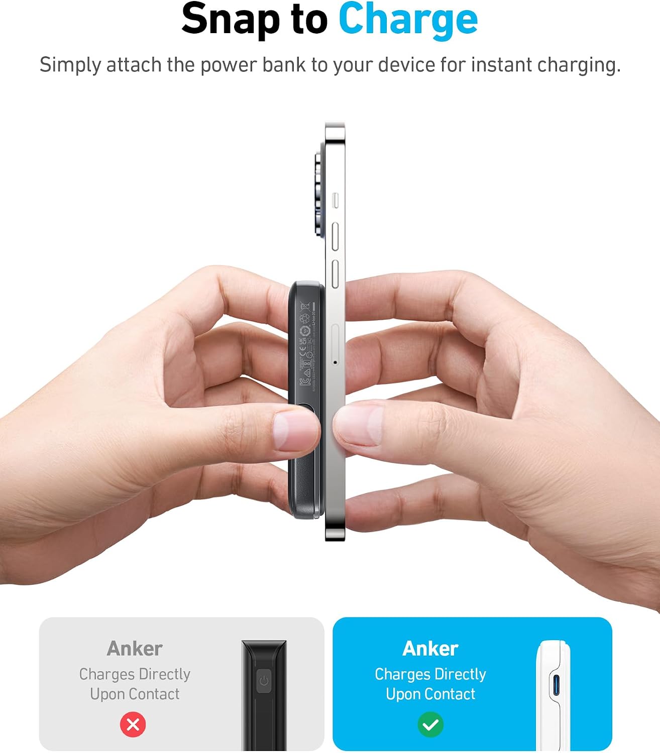 Anker Magnetic Battery (MagGo), 5,000mAh Wireless Power Bank with Foldable Stand and USB-C for iPhone 15/15 Plus/15 Pro/15 Pro Max, iPhone 14/13 Series - Black