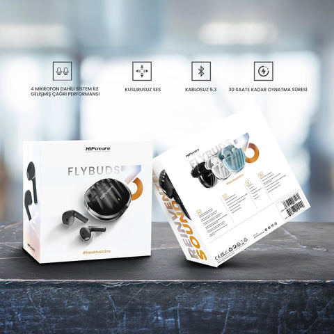 HiFuture Flybuds 3 Bluetooth 5.3 Earphones, Gym and Sport Earphones with 4 Built-in Microphones for Calls, Environmental Noise Cancellation, IPX5 Waterproof for Android and iOS