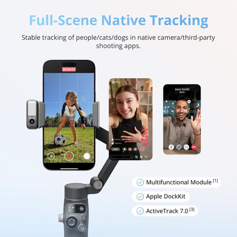 DJI Osmo Mobile 8 Gimbal Stabilizer for Phone, Native Tracking with Audio & Lighting, 360° Pan Rotation, Built-in Extension Rod & Tripod, 10h Battery, Extension Rod, Robust 3-Axis Stabilization